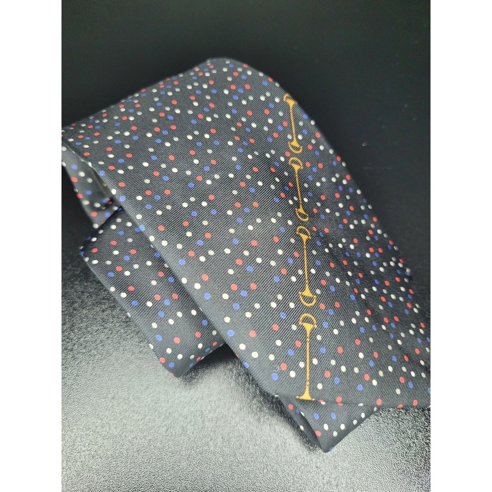 Gucci Men's Necktie Black Polka Dot Silk 3.5" x 56" Excellent